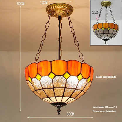 12inch Tiffany Chandelier Lights Stained Glass Orange Anti-chandelier Pendant Light - CTL
