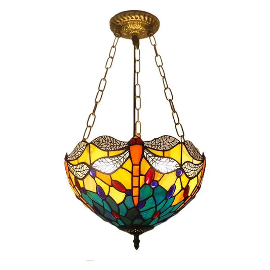 12inch 30cm Vintage Stained Glass Leaf Dragonfly Anti-chandelier Tiffany Pendant Light - CTL