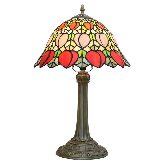 12inch Antique Peach Fruit Lampshade Tiffany Style Stained Glass Table Lamp - CTL