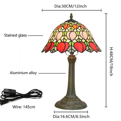 12inch Antique Peach Fruit Lampshade Tiffany Style Stained Glass Table Lamp - CTL