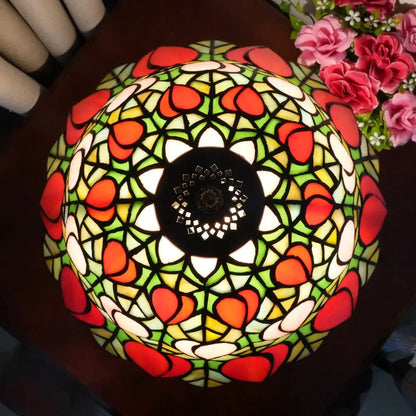 12inch Antique Peach Fruit Lampshade Tiffany Style Stained Glass Table Lamp - CTL