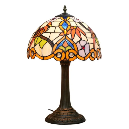 12inch Antique Stained Glass Bird Thrush Flower Floral Lampshade Tiffany Desk Lamp - CTL