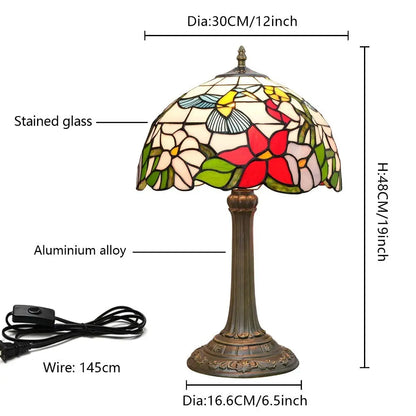 12inch Hummingbird Tiffany Lamp Stained Glass Floral Lampshade Vintage Desk Lamps - CTL