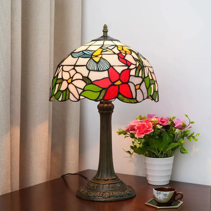 12inch Hummingbird Tiffany Lamp Stained Glass Floral Lampshade Vintage Desk Lamps - CTL