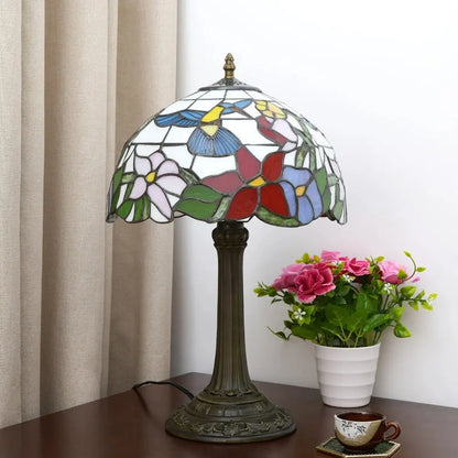12inch Hummingbird Tiffany Lamp Stained Glass Floral Lampshade Vintage Desk Lamps - CTL