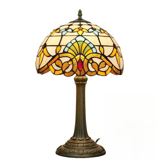12inch Retro Stained Glass Baroque Lampshade Bedroom Bedside Desk Light Vintage Tiffany Table Lamp - CTL