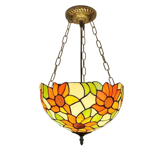 12inch Retro Stained Glass Pastoral Sunflower Anti-chandelier Tiffany Pendant Light - CTL