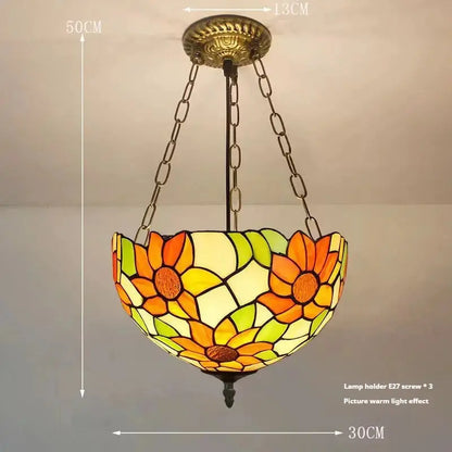 12inch Retro Stained Glass Pastoral Sunflower Anti-chandelier Tiffany Pendant Light - CTL