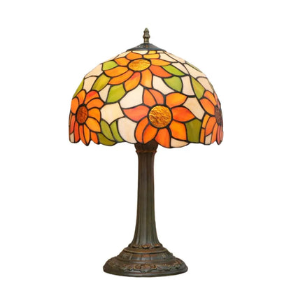 12inch Retro Stained Glass Sunflower Floral Lampshade Vintage Tiffany Desk Lamp - CTL