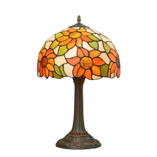 12inch Retro Stained Glass Sunflower Floral Lampshade Vintage Tiffany Desk Lamp - CTL