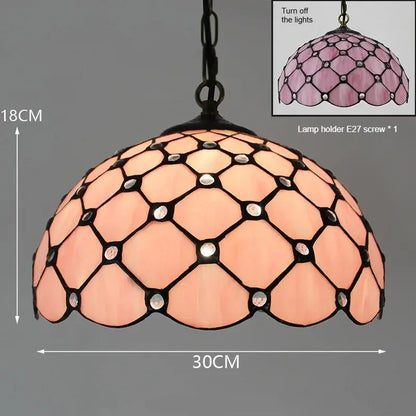 12inch Stained Glass Bead Pink Lampshade Tiffany Dining Room Light Hanging Lamp - CTL
