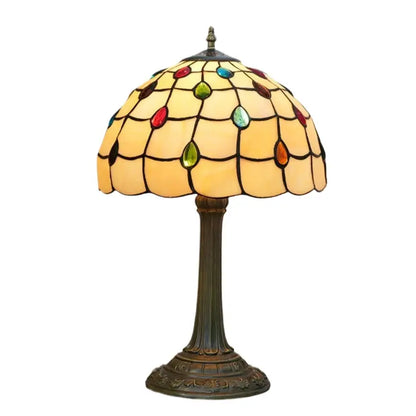 12inch Stained Glass Colored Beads Lampshade Vintage Tiffany Table Lamp - CTL
