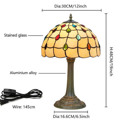 12inch Stained Glass Colored Beads Lampshade Vintage Tiffany Table Lamp - CTL