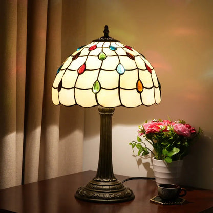 12inch Stained Glass Colored Beads Lampshade Vintage Tiffany Table Lamp - CTL