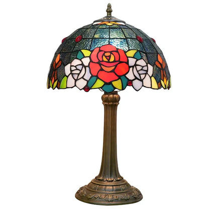 12inch Stained Glass Country Rose Lampshade Vintage Tiffany Desk Lamp - CTL