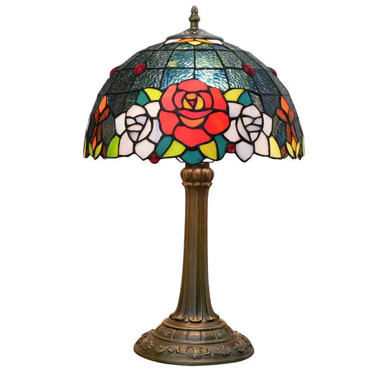 12inch Stained Glass Country Rose Lampshade Vintage Tiffany Desk Lamp - CTL