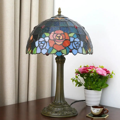 12inch Stained Glass Country Rose Lampshade Vintage Tiffany Desk Lamp - CTL