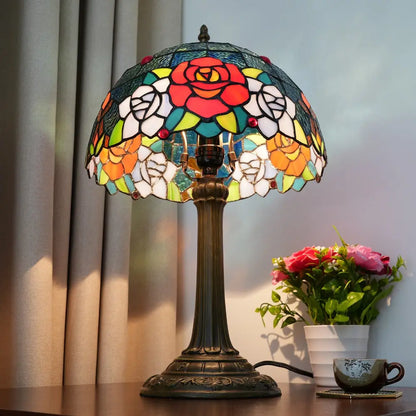 12inch Stained Glass Country Rose Lampshade Vintage Tiffany Desk Lamp - CTL