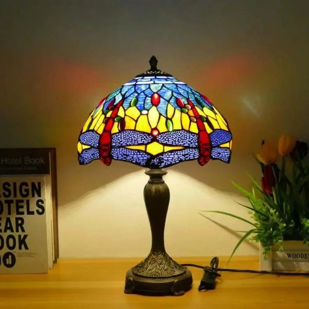 12inch Tiffany Table Lamp Dragonfly Lampshade Stained Glass Desk Light - CTL