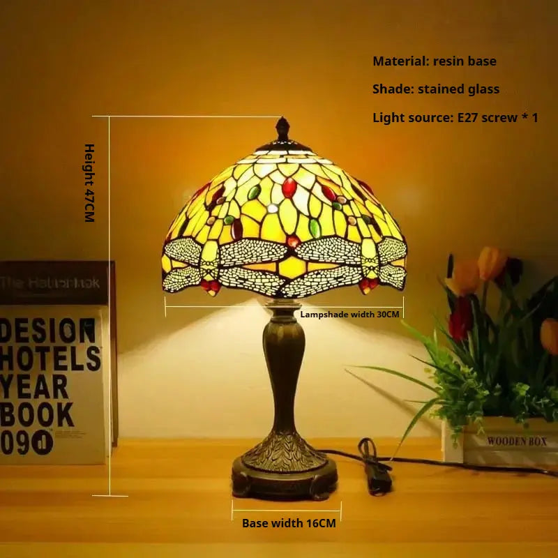 12inch Tiffany Table Lamp Dragonfly Lampshade Stained Glass Desk Light - CTL