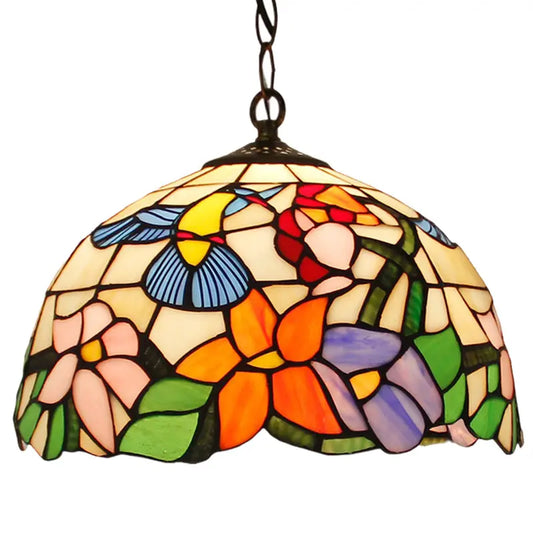 12inch Stained Glass Flower Lampshade Hummingbird Tiffany Lamp Pendant Light - CTL