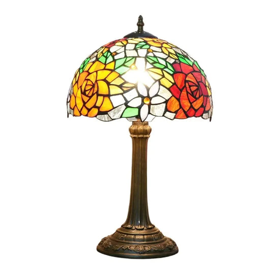 12inch Stained Glass Gorgeous Rose Lampshade Vintage Tiffany Table Lamp - CTL