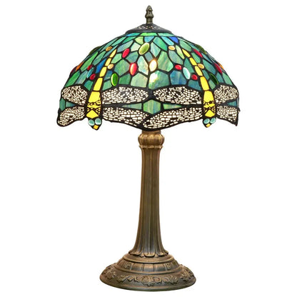 12inch Antique Tiffany Dragonfly Lamp Stained Glass Lotus Lampshade Vintage Desk Light - CTL