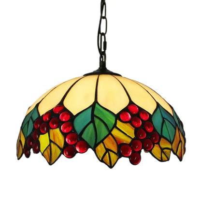 12inch Stained Glass Hanging Light Curved Grapes Lampshade Tiffany Pendant Lamp - CTL