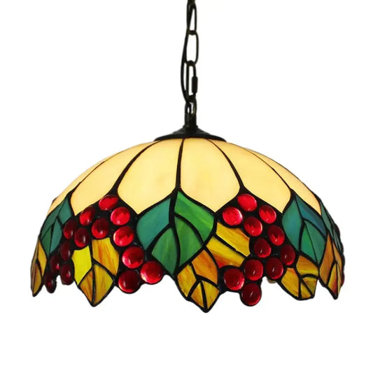 12inch Stained Glass Hanging Light Curved Grapes Lampshade Tiffany Pendant Lamp - CTL