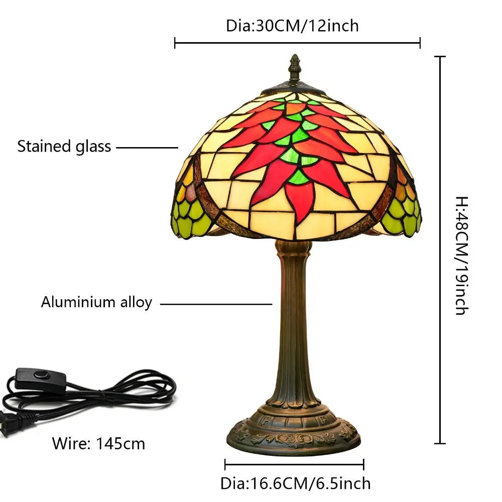 12inch Stained Glass Harvest Pepper Lampshade Vintage Tiffany Desk Lamp - CTL