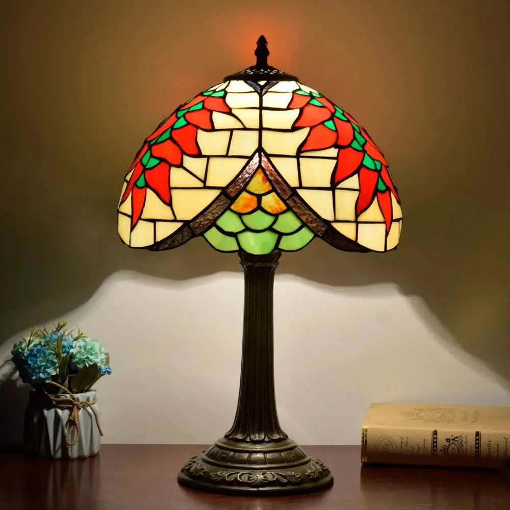 12inch Stained Glass Harvest Pepper Lampshade Vintage Tiffany Desk Lamp - CTL