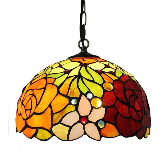 12inch Stained Glass Lamp Bicolor Rose Floral Lampshade Tiffany Pendant Light - CTL