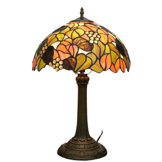 12inch Stained Glass Maple Leaf Beads Lampshade Vintage Tiffany Table Lamp - CTL
