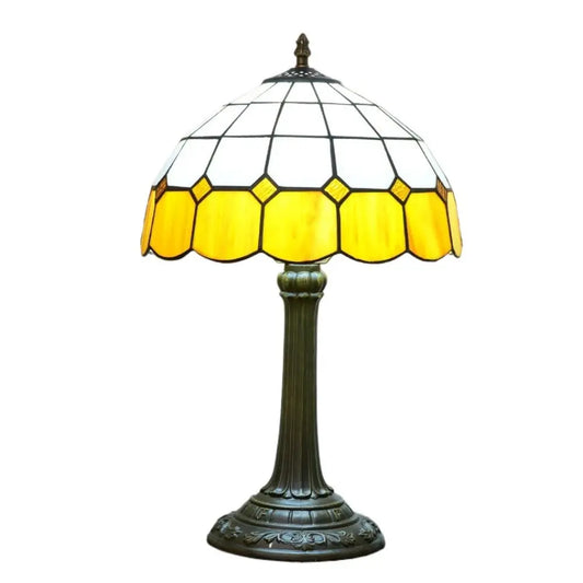 12inch Stained Glass Orange Plaid Lampshade Vintage Tiffany Desk Lamp - CTL