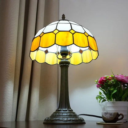 12inch Stained Glass Orange Plaid Lampshade Vintage Tiffany Desk Lamp - CTL