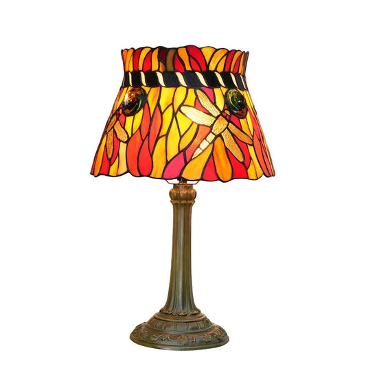 12inch Stained Glass Orange-red Dragonfly Lampshade Table Tiffany Lamps for Sale - CTL