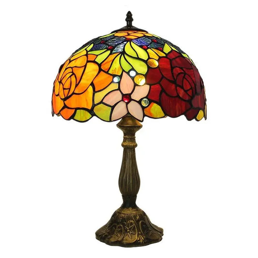 12inch Stained Glass Pastoral Floral Lampshade Tiffany Vintage Desk Lamp - CTL