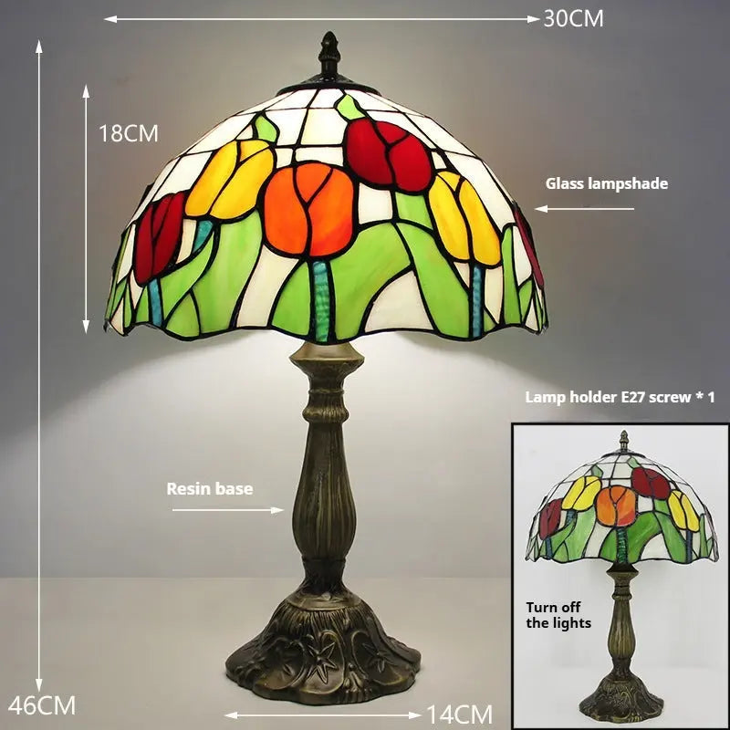 12inch Stained Glass Pastoral Floral Lampshade Tiffany Vintage Desk Lamp - CTL