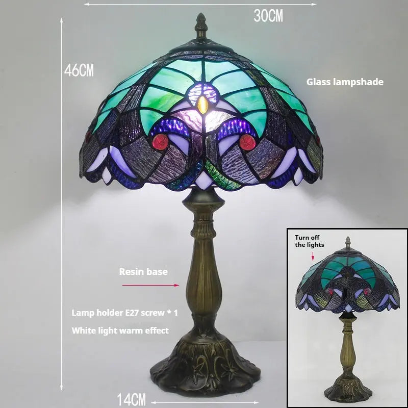 12inch Stained Glass Pastoral Floral Lampshade Tiffany Vintage Desk Lamp - CTL