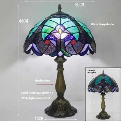 12inch Stained Glass Pastoral Floral Lampshade Tiffany Vintage Desk Lamp - CTL
