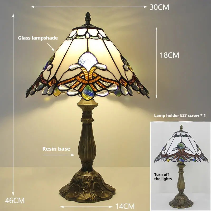 12inch Stained Glass Pastoral Floral Lampshade Tiffany Vintage Desk Lamp - CTL