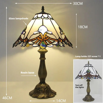 12inch Stained Glass Pastoral Floral Lampshade Tiffany Vintage Desk Lamp - CTL