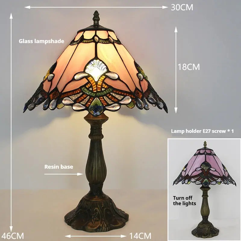 12inch Stained Glass Pastoral Floral Lampshade Tiffany Vintage Desk Lamp - CTL