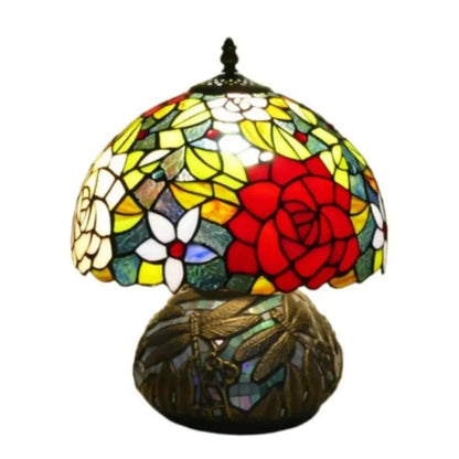 12inch Stained Glass Pattern Floral Lampshade Vintage Tiffany Style Table Lamps - CTL