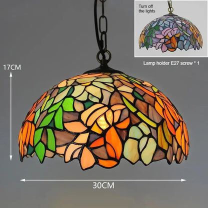 12inch Stained Glass Pendant Light Wisteria Art Lampshade Tiffany Style Hanging Lamp - CTL