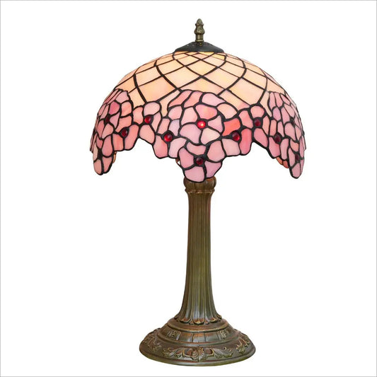 12inch Stained Glass Pink Cherry Blossoms Floral Lampshade Vintage Tiffany Desk Lamp - CTL