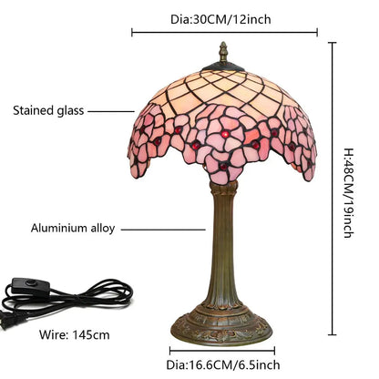 12inch Stained Glass Pink Cherry Blossoms Floral Lampshade Vintage Tiffany Desk Lamp - CTL