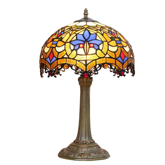 12inch Stained Glass Retro Heart-shaped Beads Lampshade Vintage Tiffany Table Lamp - CTL
