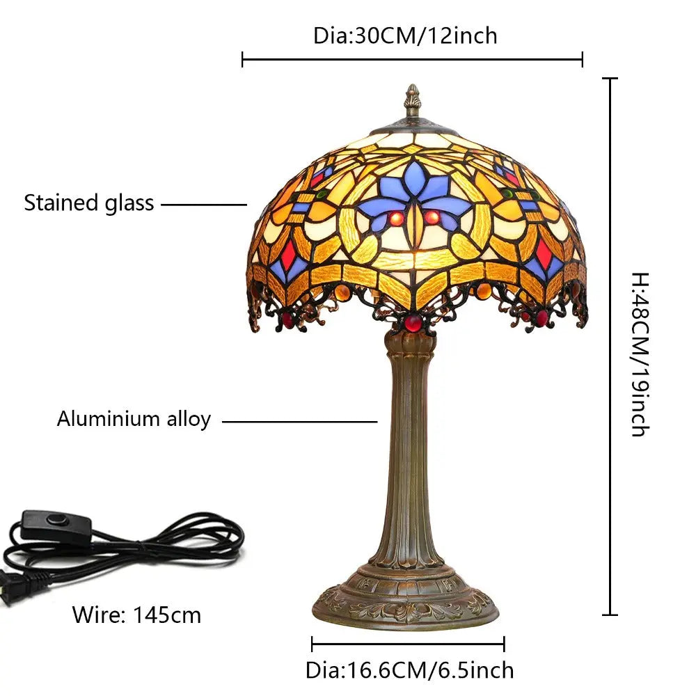 12inch Stained Glass Retro Heart-shaped Beads Lampshade Vintage Tiffany Table Lamp - CTL