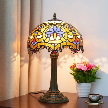 12inch Stained Glass Retro Heart-shaped Beads Lampshade Vintage Tiffany Table Lamp - CTL